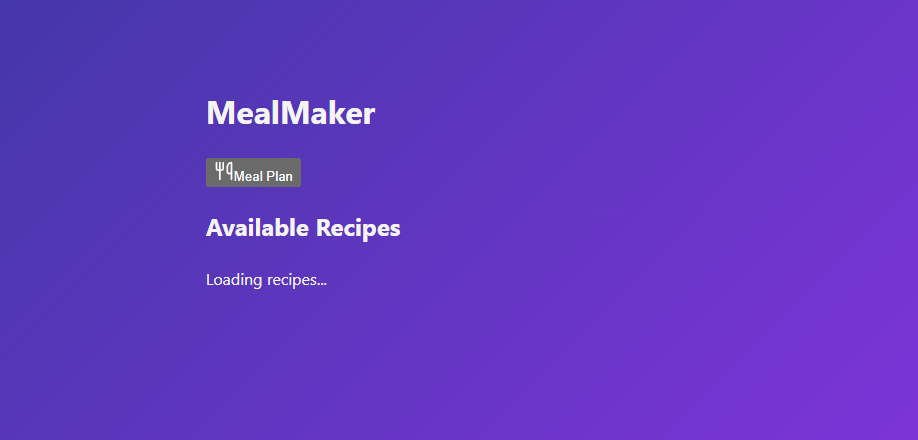 Mock Meal Planning Webapp preview